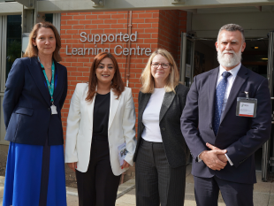 Councillor Samia Chaudhary, Chief Executive Mandy Skinner, and Executive Director of Children's and Adult's services join Marta Gajewska at West Thames College